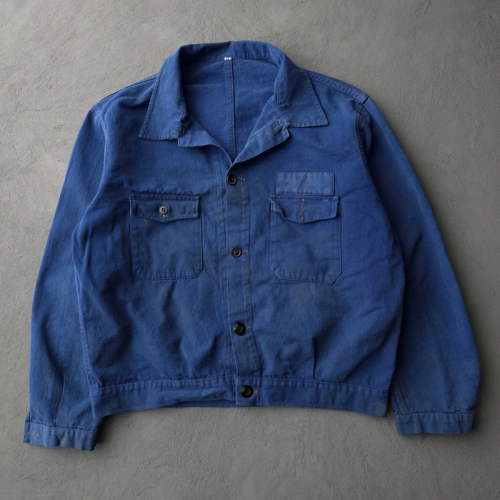 Vintage 60s Blue French Work Jacket Size 52 EU Chore Coat Cotton Canvas